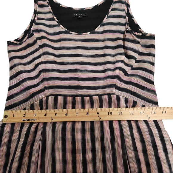 Theory Silk Mini Dress Size 0 Sleeveless Tiered Striped Pink Black Party Chic - Picture 6 of 9